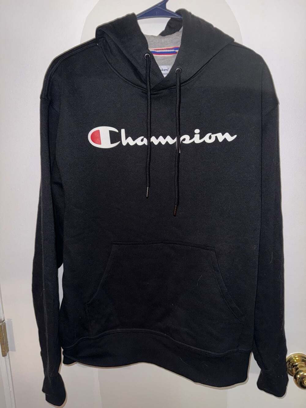 Champion Script Logo Pullover Hoodie Black Size Medium